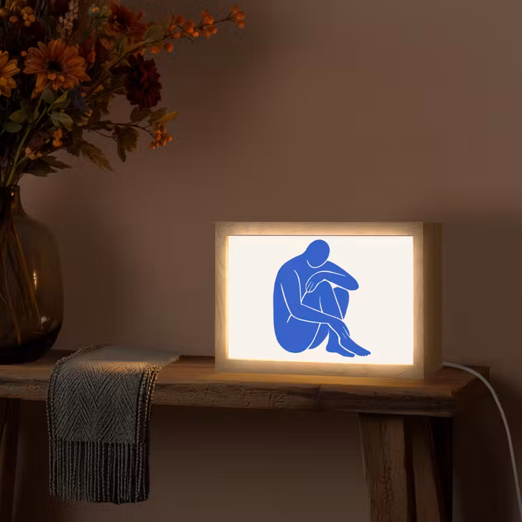Lichaam - Abstract - Blauw Light Box met kabel (Tafellamp) klein -sfeer4