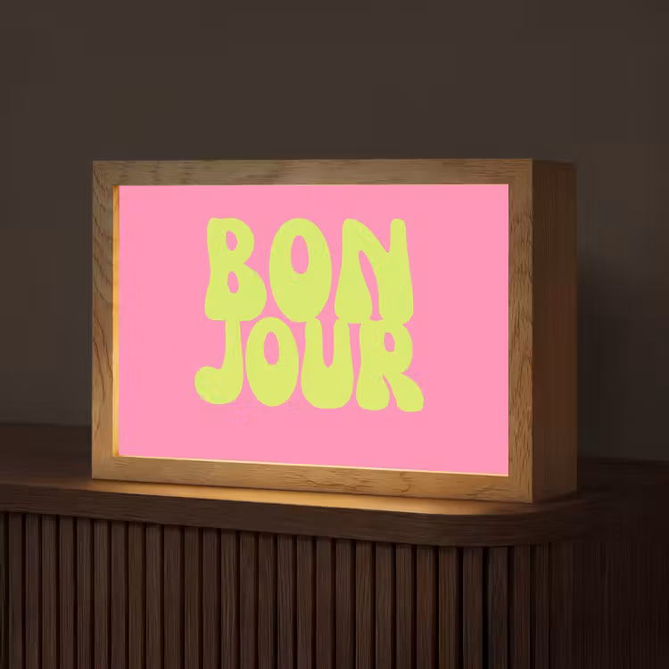 Bonjour - Roze - Fel groen Light Box met kabel (Tafellamp) klein -z3d_website