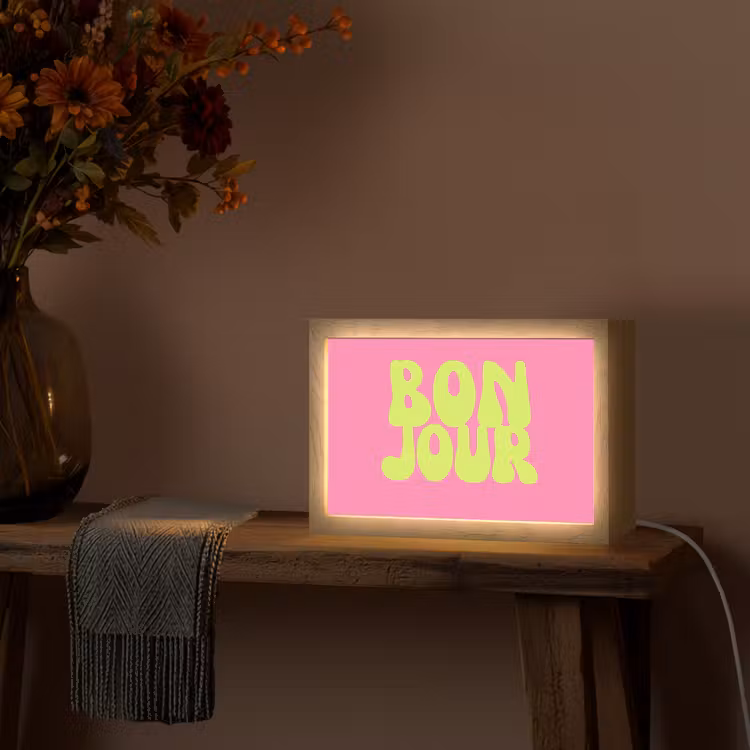 Bonjour - Roze - Fel groen Light Box met kabel (Tafellamp) klein -sfeer4