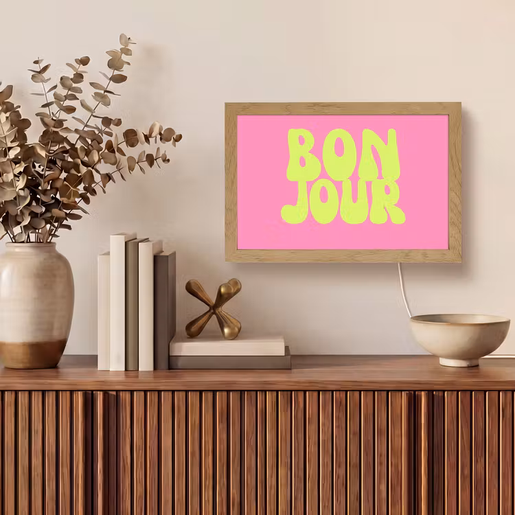 Bonjour - Roze - Fel groen Light Box met kabel (Tafellamp) klein -sfeer2