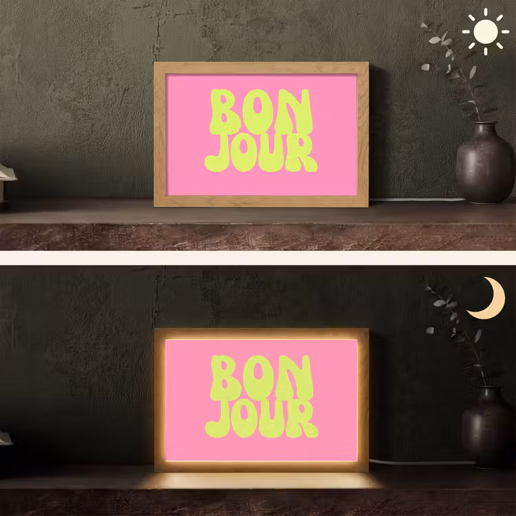 Bonjour - Roze - Fel groen Light Box met kabel (Tafellamp) klein -sfeer3