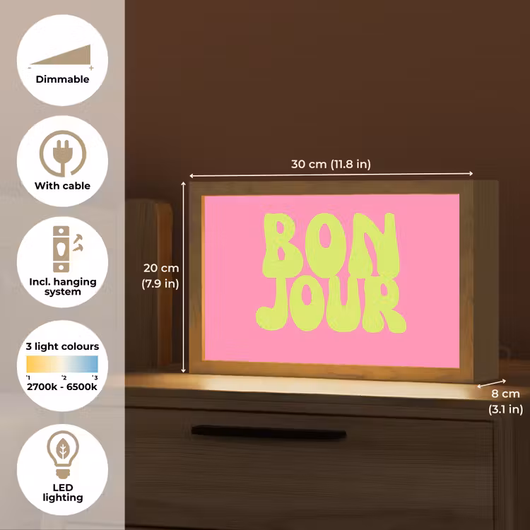Bonjour - Roze - Fel groen Light Box met kabel (Tafellamp) klein -USP_EN