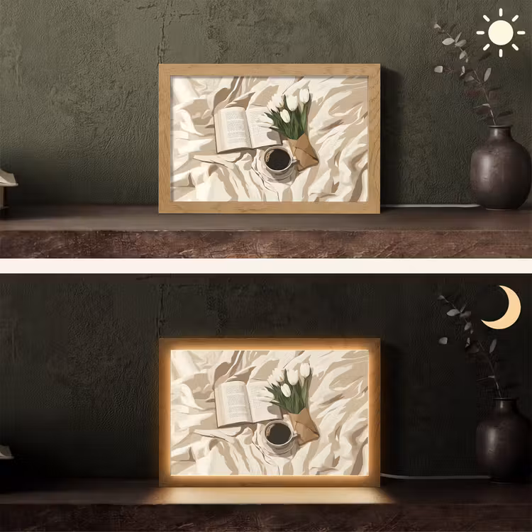 Boek - Illustratie - Tulpen - Koffie Light Box met kabel (Tafellamp) klein -sfeer3