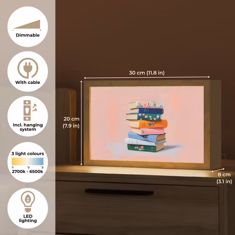 Boeken - Stapel - Kleurrijk Light Box met kabel (Tafellamp) klein -USP_EN