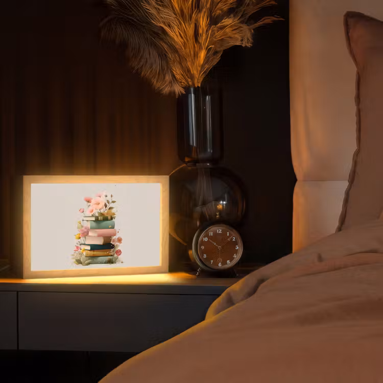 Boeken - Stapel - Bloemen - Kleurrijk Light Box met kabel (Tafellamp) klein -sfeer1