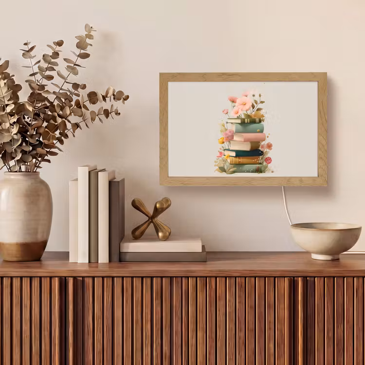Boeken - Stapel - Bloemen - Kleurrijk Light Box met kabel (Tafellamp) klein -sfeer2