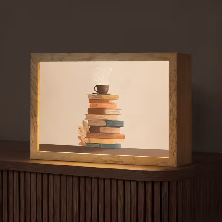 Boeken - Toren - Koffie - Beige Light Box met kabel (Tafellamp) klein -z3d_website