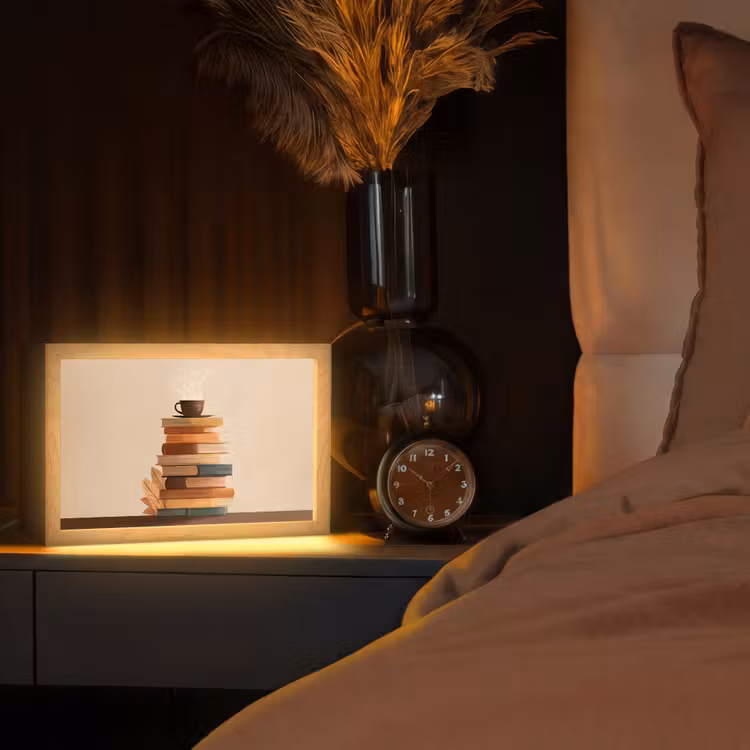 Boeken - Toren - Koffie - Beige Light Box met kabel (Tafellamp) klein -sfeer1