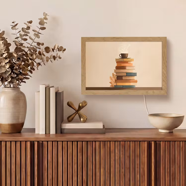 Boeken - Toren - Koffie - Beige Light Box met kabel (Tafellamp) klein -sfeer2