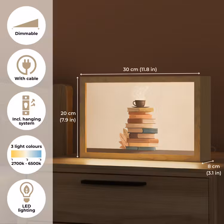 Boeken - Toren - Koffie - Beige Light Box met kabel (Tafellamp) klein -USP_EN