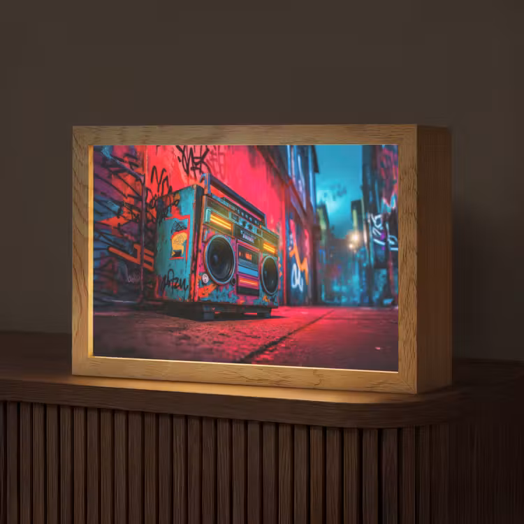 Boombox - Rood - Graffiti - Neon Light Box met kabel (Tafellamp) klein -z3d_website