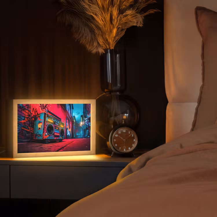 Boombox - Rood - Graffiti - Neon Light Box met kabel (Tafellamp) klein -sfeer1