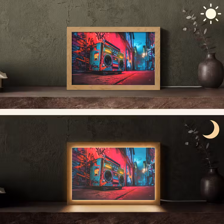 Boombox - Rood - Graffiti - Neon Light Box met kabel (Tafellamp) klein -sfeer3