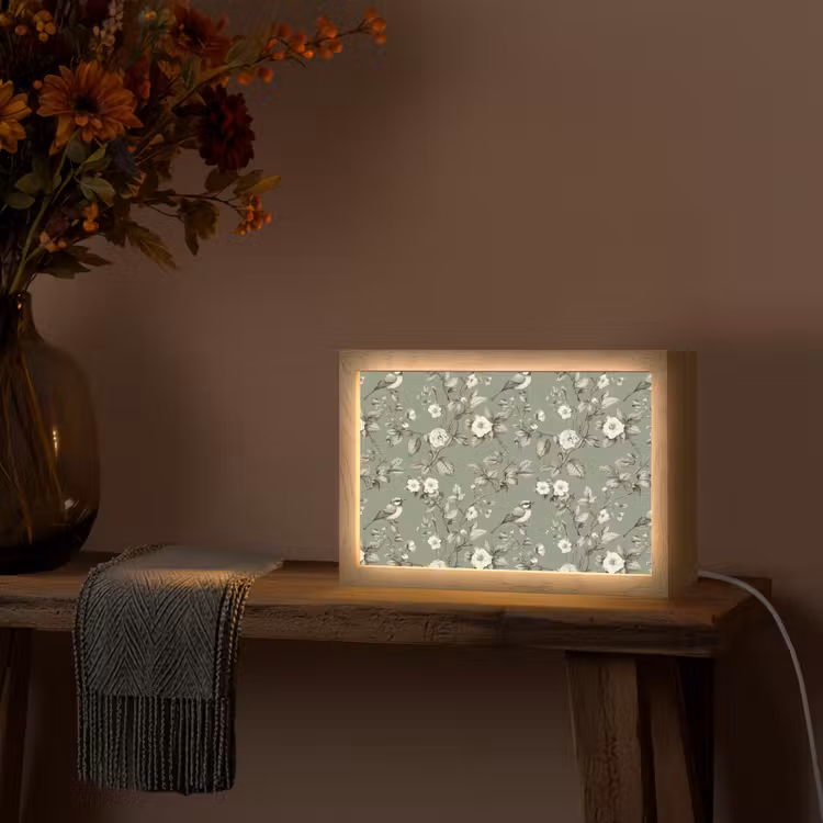 Botanisch - Vogels - Groen Light Box met kabel (Tafellamp) klein 924 -sfeer4