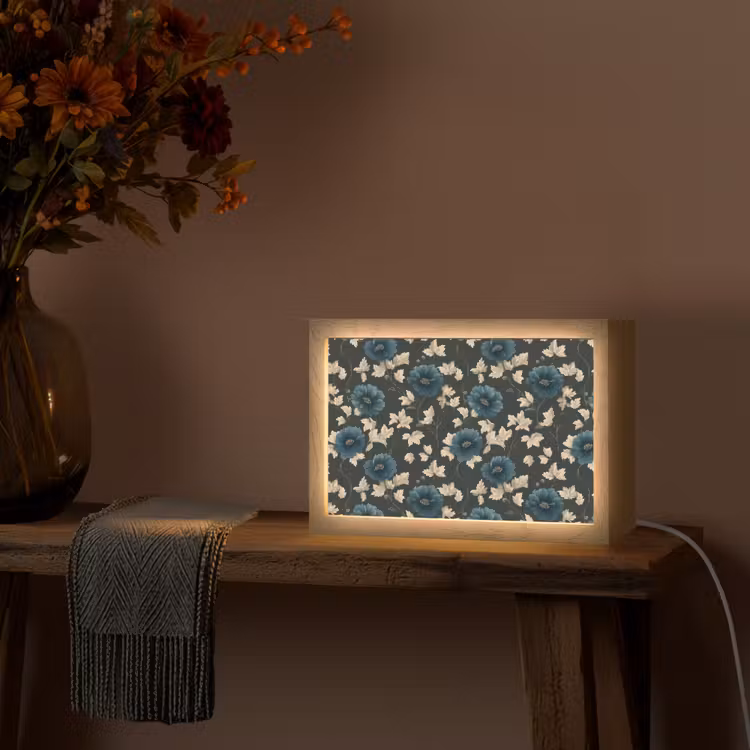 Botanisch - Bloemen - Blauw Light Box met kabel (Tafellamp) klein 924 -sfeer4