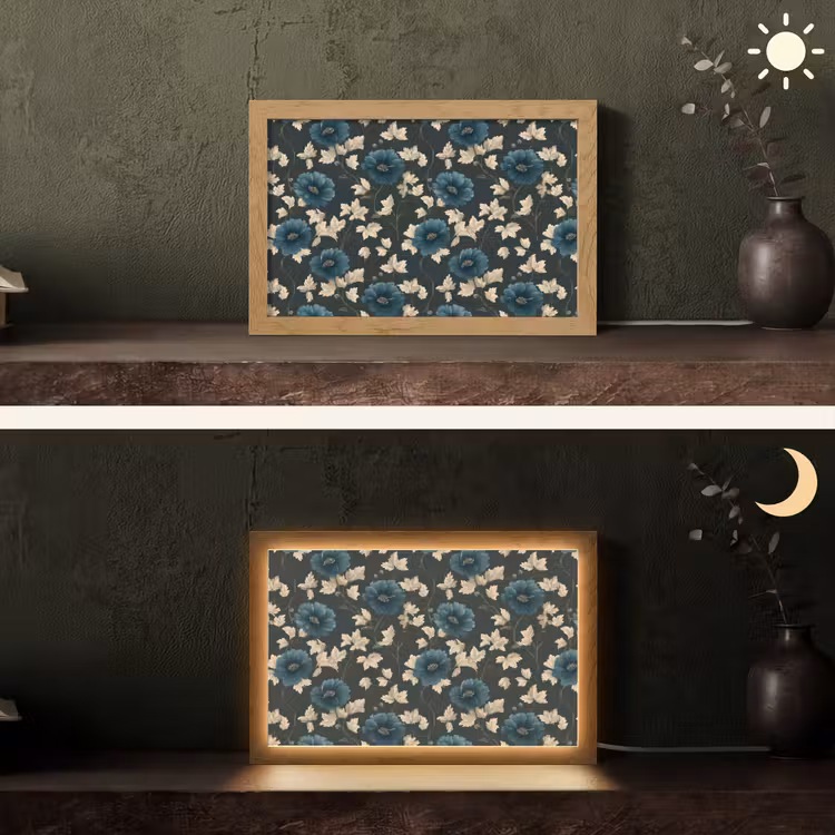 Botanisch - Bloemen - Blauw Light Box met kabel (Tafellamp) klein 924 -sfeer3
