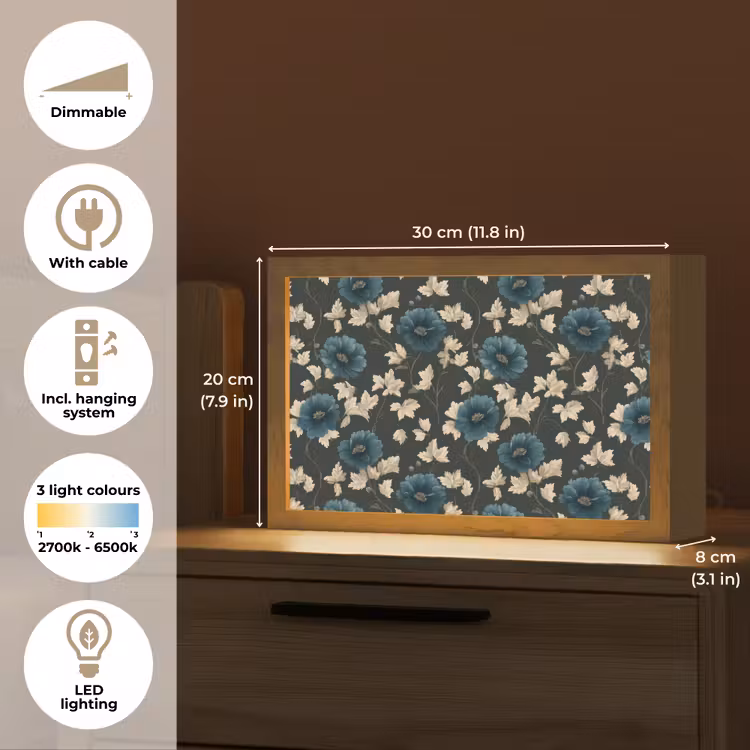 Botanisch - Bloemen - Blauw Light Box met kabel (Tafellamp) klein 924 -USP_EN