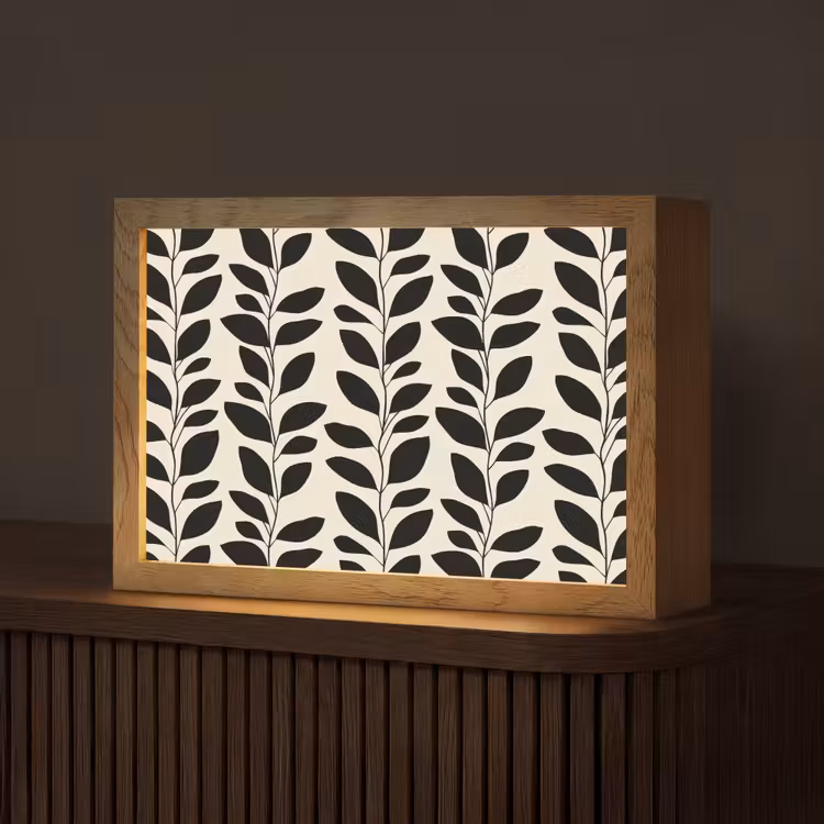 Botanisch - Dessin - Zwart - Beige Light Box met kabel (Tafellamp) klein 924 -z3d_website
