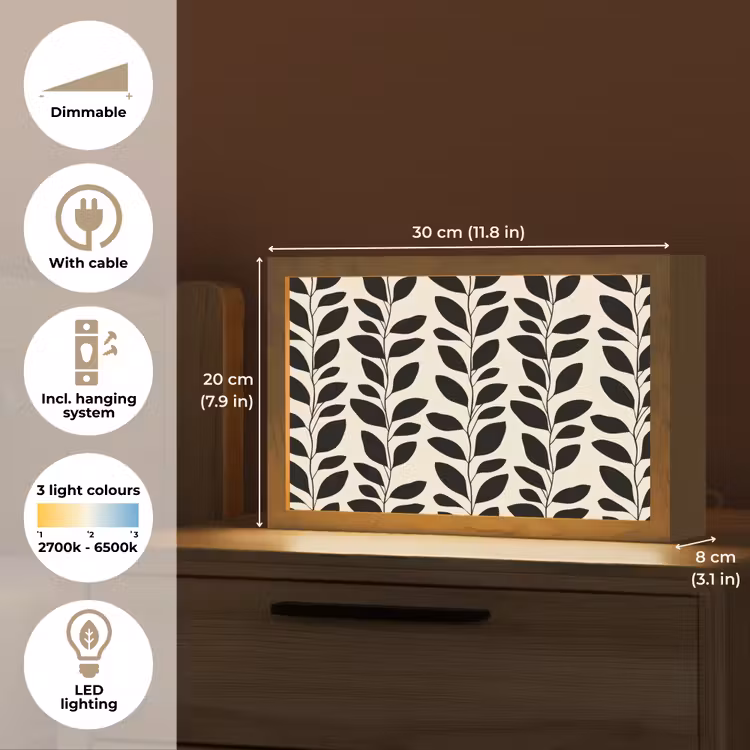Botanisch - Dessin - Zwart - Beige Light Box met kabel (Tafellamp) klein 924 -USP_EN