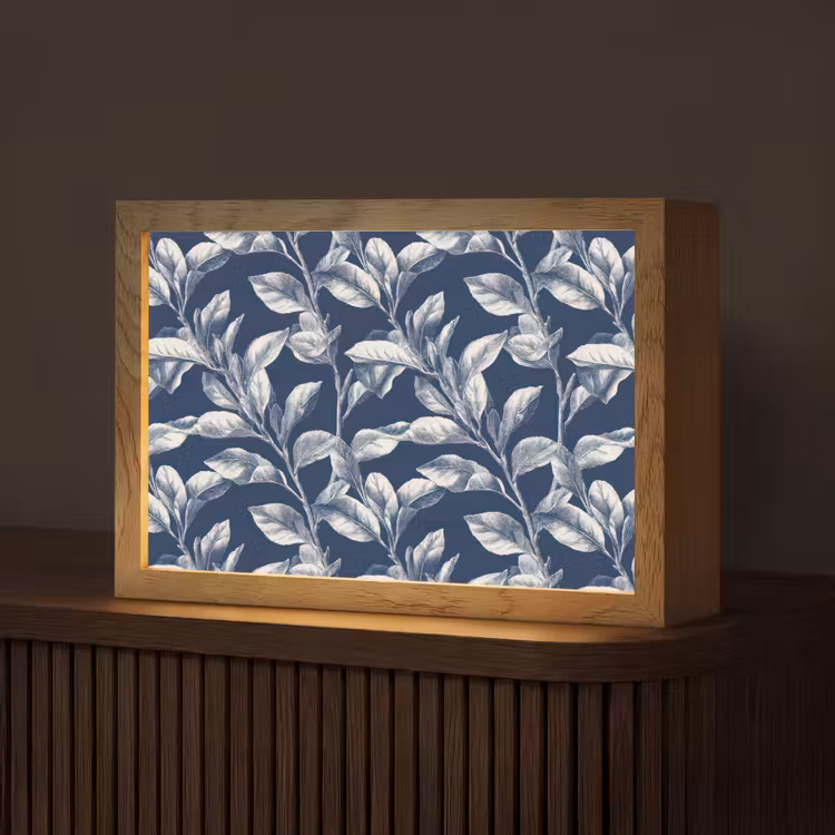 Botanisch - Patroon - Blauw Light Box met kabel (Tafellamp) klein 924 -z3d_website