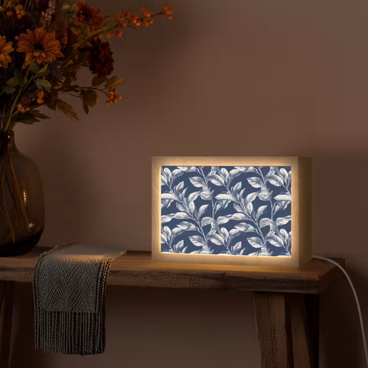 Botanisch - Patroon - Blauw Light Box met kabel (Tafellamp) klein 924 -sfeer4