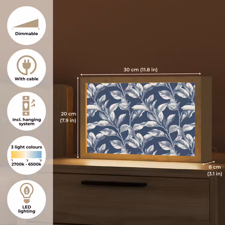 Botanisch - Patroon - Blauw Light Box met kabel (Tafellamp) klein 924 -USP_EN