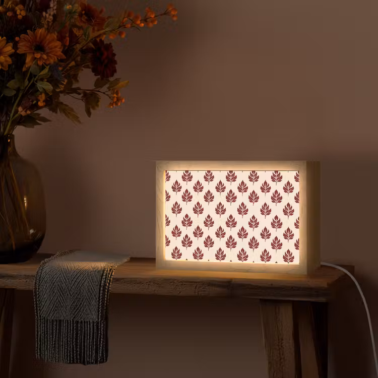 Botanisch - Patroon - Bordeaux Light Box met kabel (Tafellamp) klein 924 -sfeer4