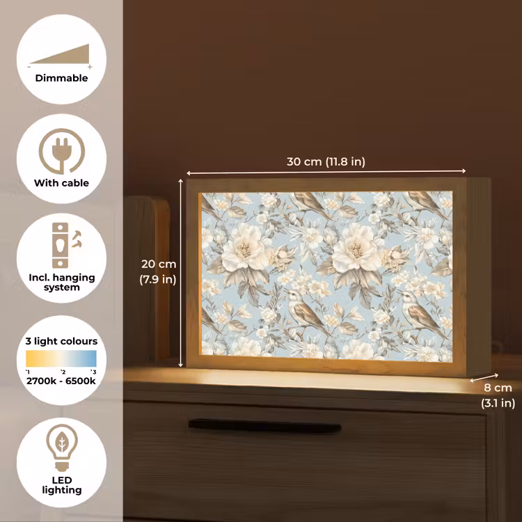 Botanisch - Zangvogel - Blauw Light Box met kabel (Tafellamp) klein 924 -USP_EN