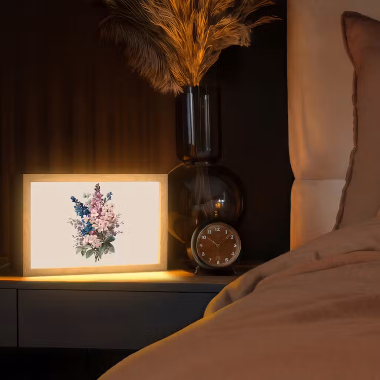 Boeket - Beige - Harmonieus - Subtiel Light Box met kabel (Tafellamp) klein -sfeer1