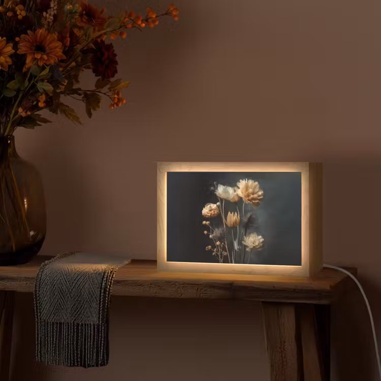 Boeket - Bloemen - Licht - Zwart Light Box met kabel (Tafellamp) klein -sfeer4