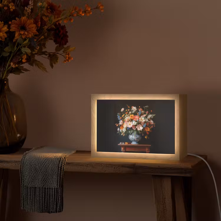 Boeket - Roze - Bloemen - Vaas Light Box met kabel (Tafellamp) klein -sfeer4