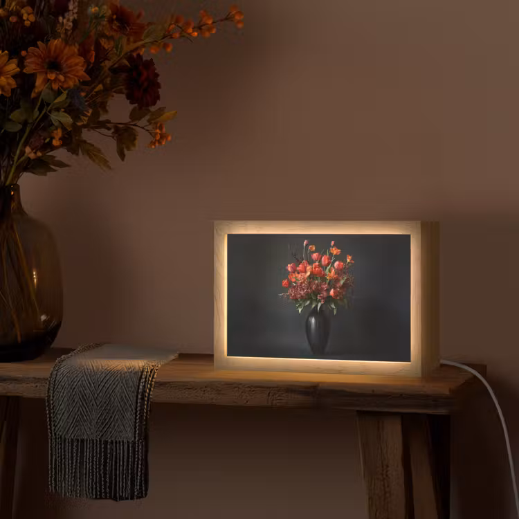 Boeket - Tulpen - Vaas - Rood Light Box met kabel (Tafellamp) klein -sfeer4