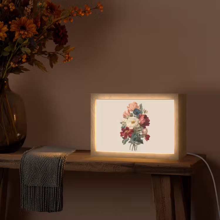 Boeket - Warme tinten - Elegant Light Box met kabel (Tafellamp) klein -sfeer4