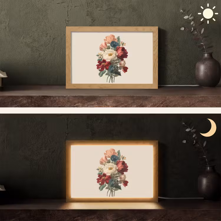 Boeket - Warme tinten - Elegant Light Box met kabel (Tafellamp) klein -sfeer3