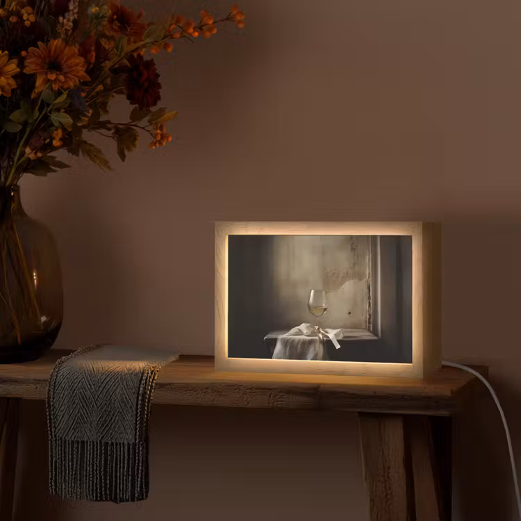 Strik - Beige - Witte - Wijn Light Box met kabel (Tafellamp) klein -sfeer4