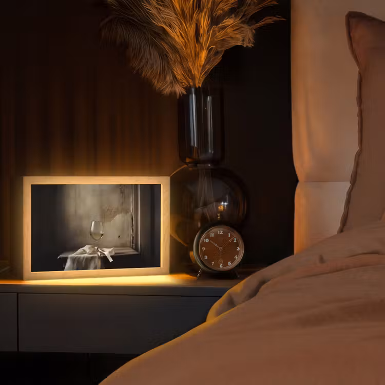 Strik - Beige - Witte - Wijn Light Box met kabel (Tafellamp) klein -sfeer1