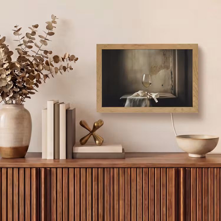 Strik - Beige - Witte - Wijn Light Box met kabel (Tafellamp) klein -sfeer2