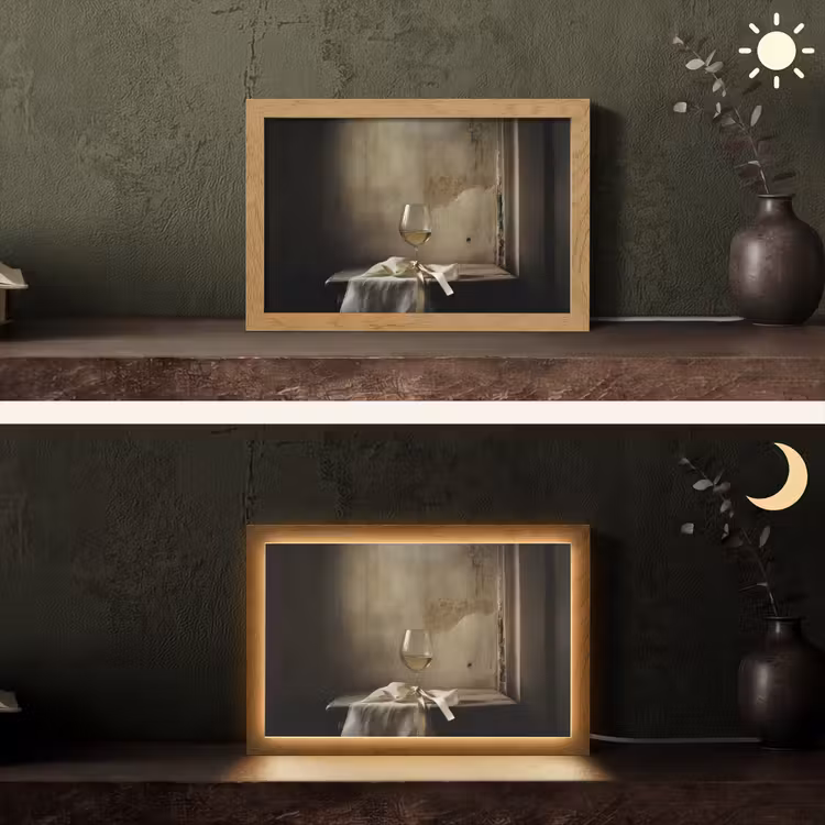 Strik - Beige - Witte - Wijn Light Box met kabel (Tafellamp) klein -sfeer3