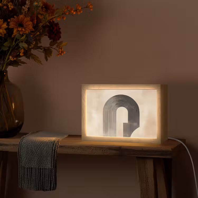 Boog - Strepen - Minimalistisch - Zwart Light Box met kabel (Tafellamp) klein -sfeer4