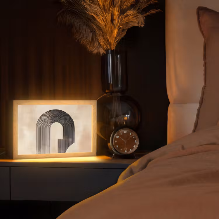 Boog - Strepen - Minimalistisch - Zwart Light Box met kabel (Tafellamp) klein -sfeer1