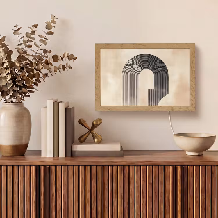 Boog - Strepen - Minimalistisch - Zwart Light Box met kabel (Tafellamp) klein -sfeer2