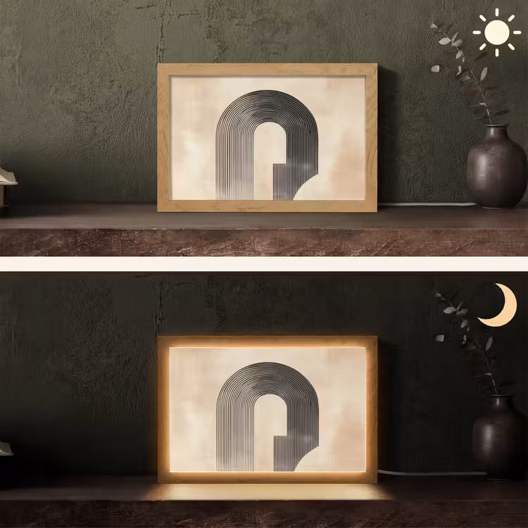 Boog - Strepen - Minimalistisch - Zwart Light Box met kabel (Tafellamp) klein -sfeer3