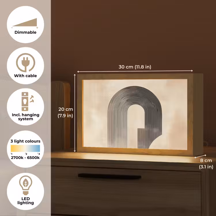 Boog - Strepen - Minimalistisch - Zwart Light Box met kabel (Tafellamp) klein -USP_EN