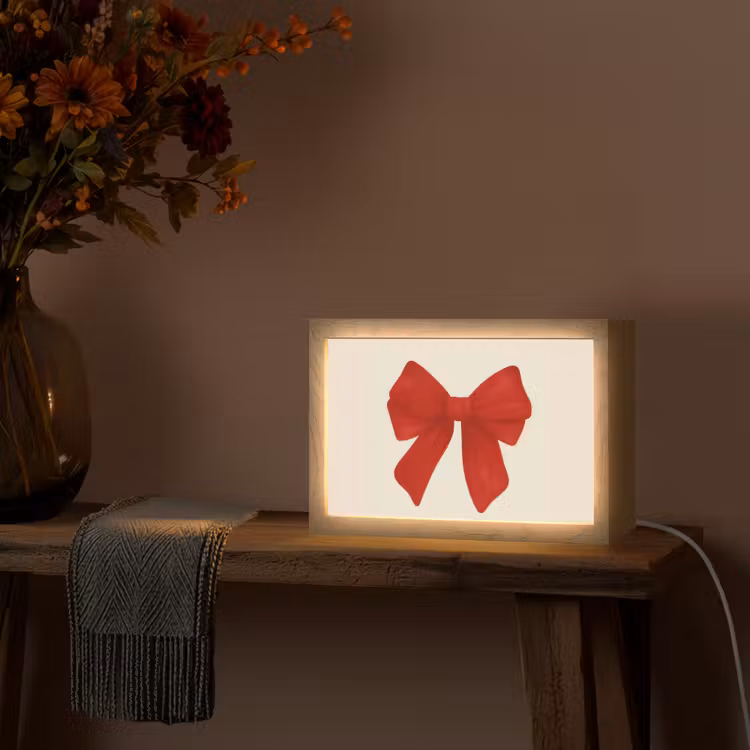 Strik - Symmetrisch - Rood - Lint Light Box met kabel (Tafellamp) klein -sfeer4