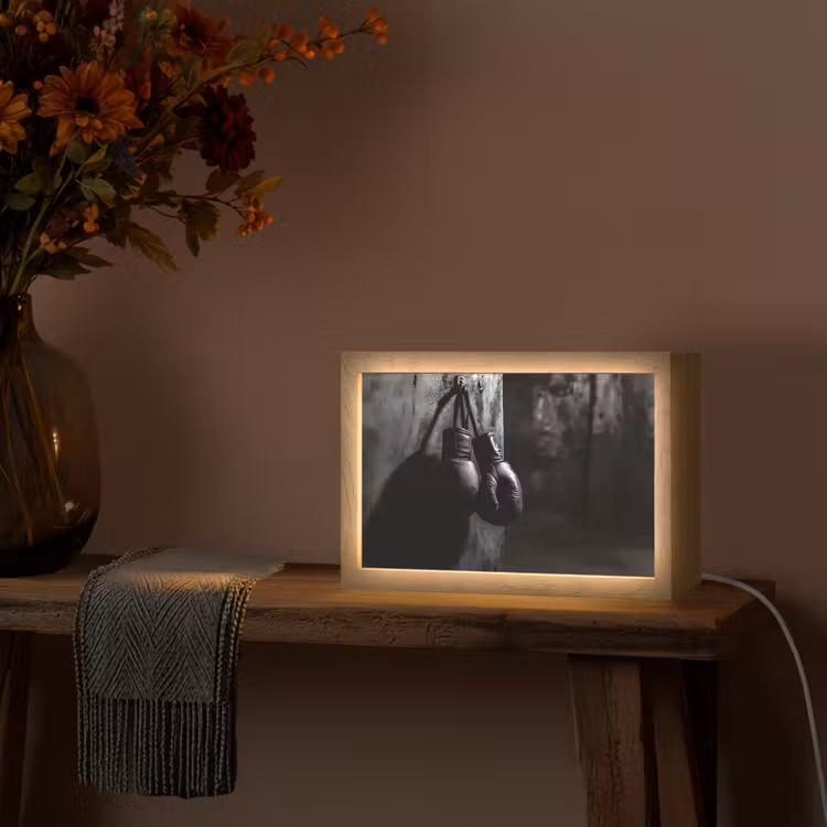 Bokshandschoenen - Muur - Duister - Zwart Light Box met kabel (Tafellamp) klein -sfeer4