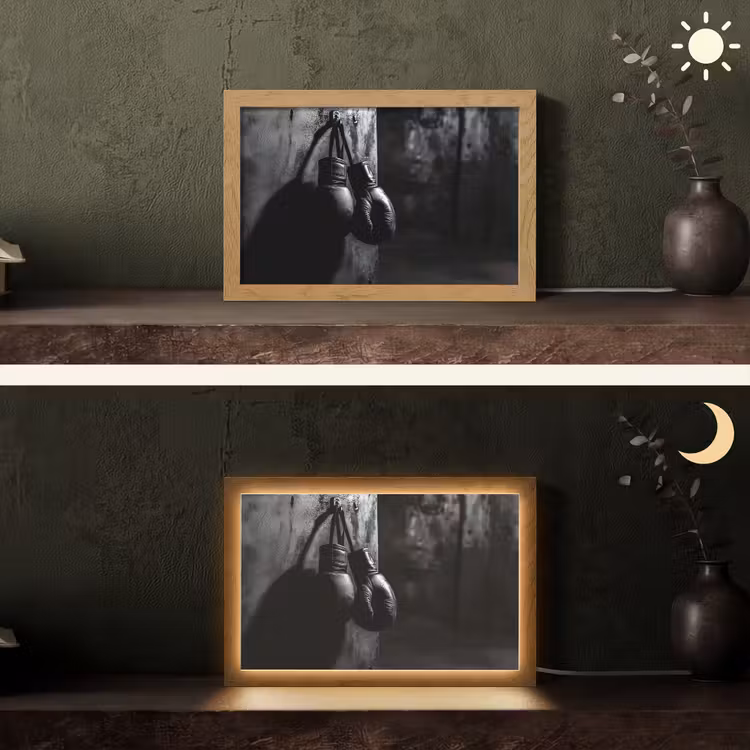 Bokshandschoenen - Muur - Duister - Zwart Light Box met kabel (Tafellamp) klein -sfeer3