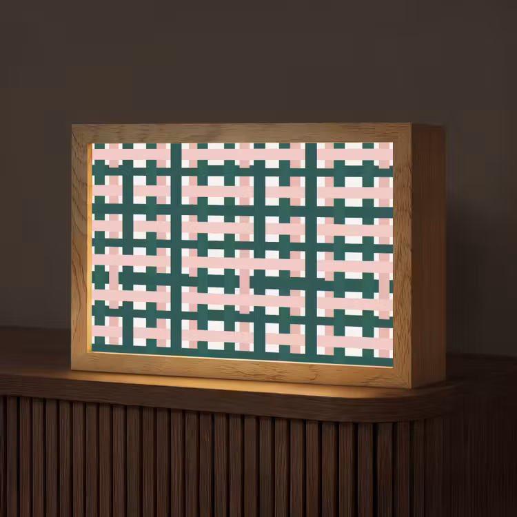 Vlechtpatroon - Groen - Roze - Grafisch Light Box met kabel (Tafellamp) klein 924 -z3d_website
