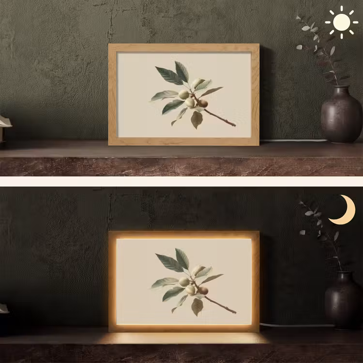 Tak - Groene Bladeren - Vruchten Light Box met kabel (Tafellamp) klein -sfeer3