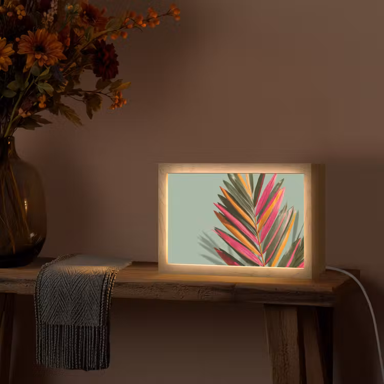 Tak - Bladeren - Kleurrijk - Schaduw Light Box met kabel (Tafellamp) klein -sfeer4