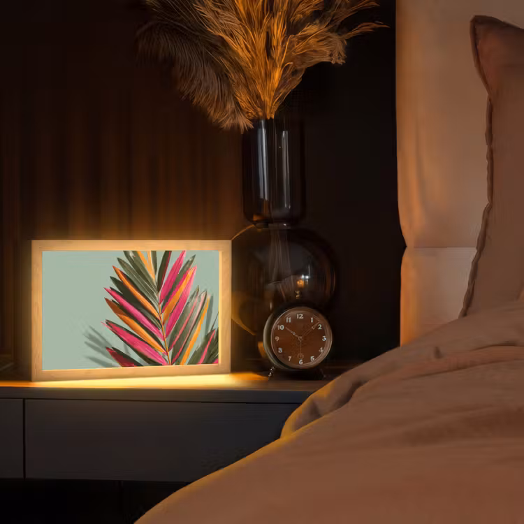 Tak - Bladeren - Kleurrijk - Schaduw Light Box met kabel (Tafellamp) klein -sfeer1